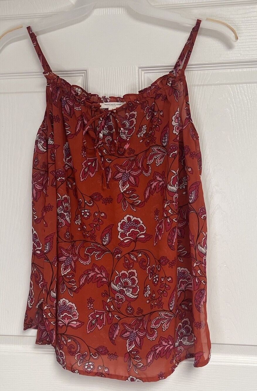 Beach Lunch Lounge Orange Tank Top Floral Small Beach Semi Sheer S Summer
